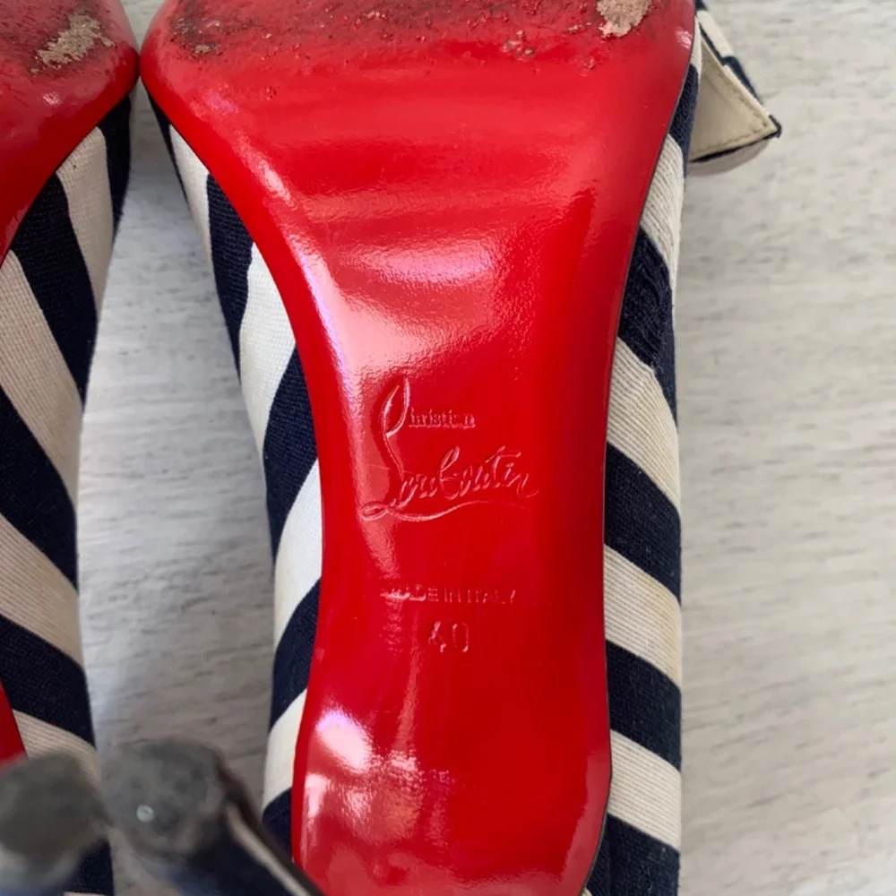 Christian Louboutin Blue/Ivory/Red Stripe Pumps sz 40 - Picture 8 of 12